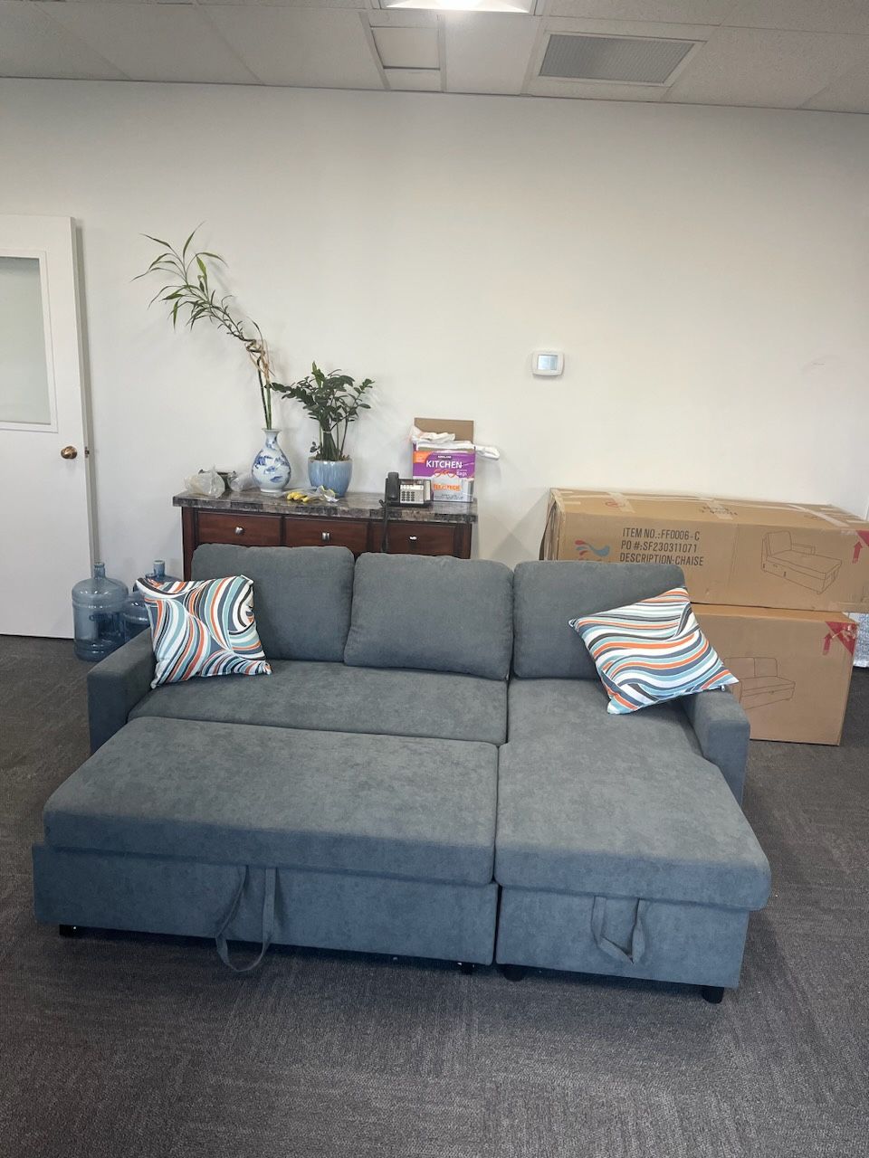 Grey Microfiber Sectional Sleeper Sofa Couch