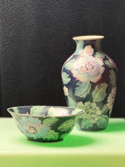 Vintage Leilani Toyo Floral Vase And Bowl Set