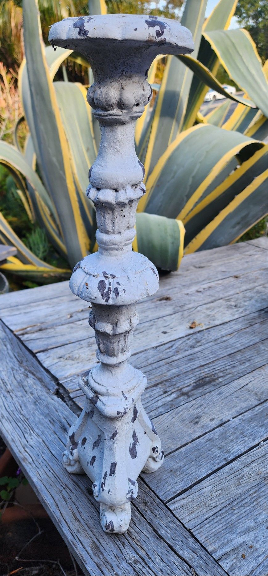 Tall Candle Stand Chippy White Look