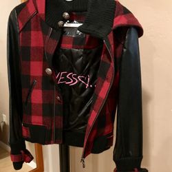 Brand New Guess Red Plaid Wool Jacket – Size Small –