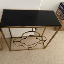 2 side tables black wood, top gold base 