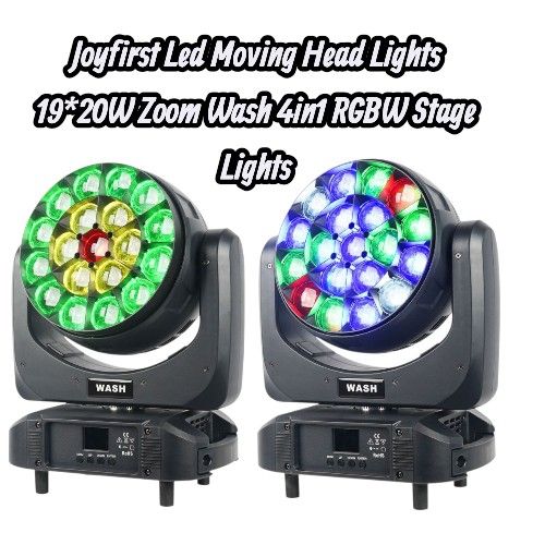 2 Pack Joyfirst Led Moving Head Lights 19*20W Zoom Wash 4in1 RGBW Stage Lights Plus Case