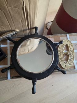 15" Wooden Ship Wheel Porthole Mirror – Nautical Beach Coastal Wall Decor