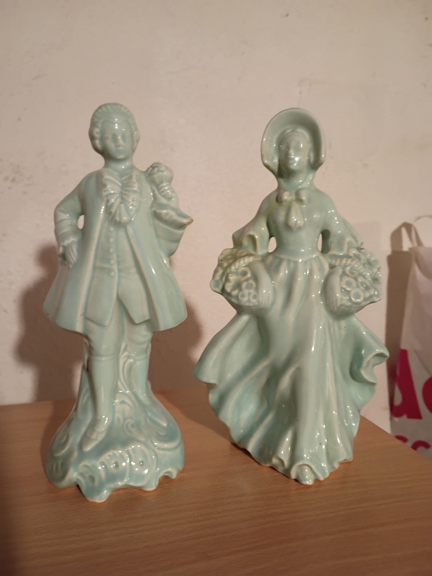 Vintage Victorian Courting Couple Figurines - Pastel Blue