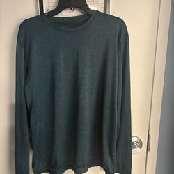 Real Essentials Men's Dark Teal Crew Neck Solid  Long Sleeve T-Shirt Regular L