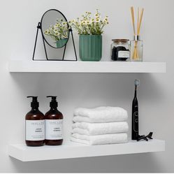 White Solid Wood Floating Shelves 24 X 6.5