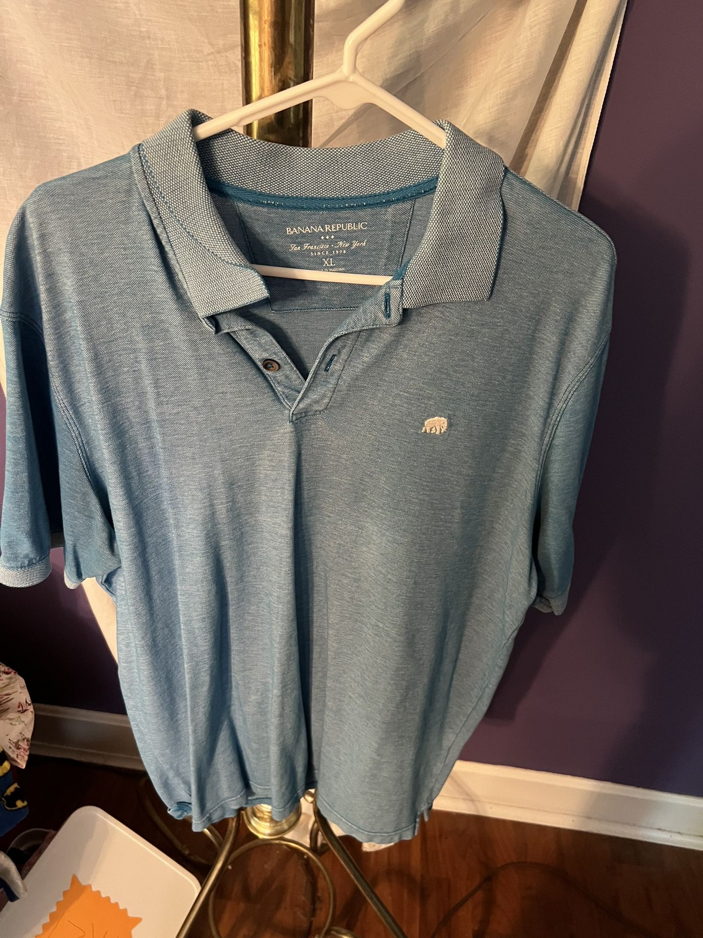 Banana Republic Solid Cotton Men Pique Polo Size XL Blue