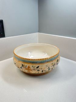 Certified International Large Ceramic Planter Bowl Floral Botanical 11” Crackle Glazed
