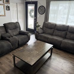 Power Reclining Couch + Loveseat Set w/ Tables