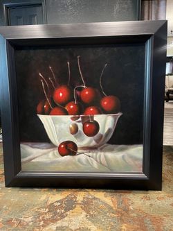 Very Large Art work.Bowl Of Cherries Oil Painting. $160