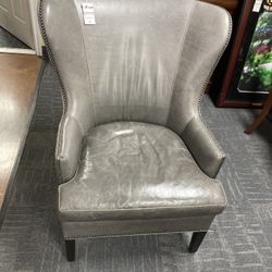 Crate & Barrel Grey Leather Wingback Chair