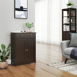 Free-Standing Bathroom Cabinet Storage Cabinet with 1 Drawer 2 Doors,Espresso