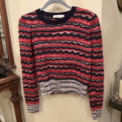 TORY BURCH Metallic Lurex Multicolor Stripe Mohair Crewneck Sweater Size Small