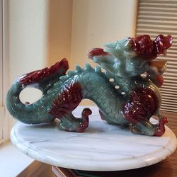 8 Lb (3612g) Green Jade Dragon - Red Color Is Heated (Read The Description)