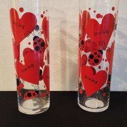 Pair Retro Red Heart Tumblers Love Bug Ladybug Deco