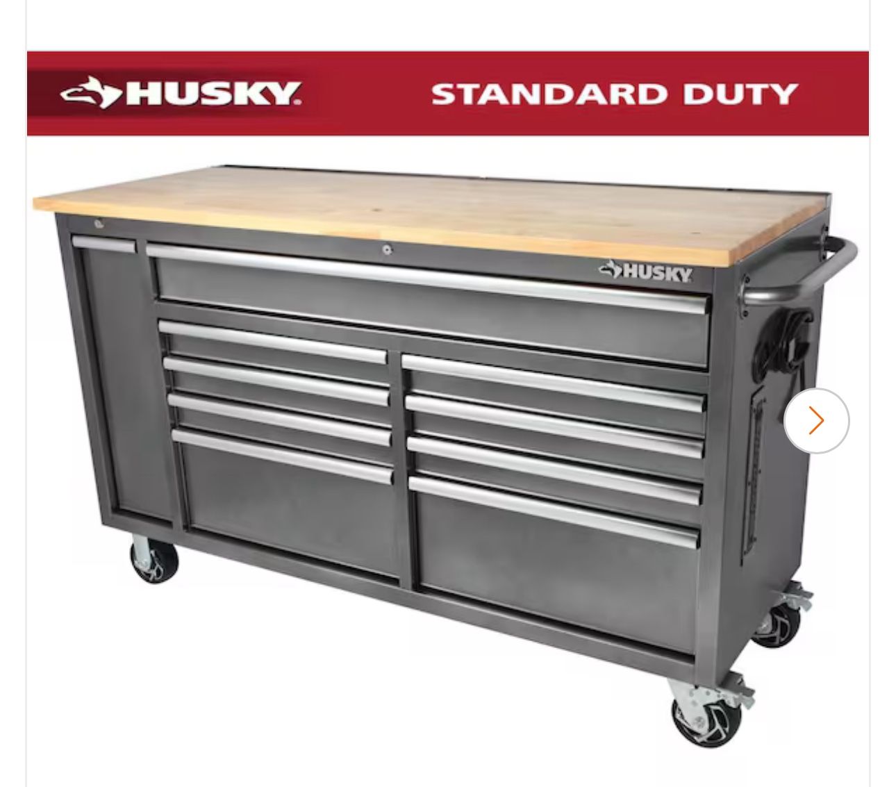 61 in. W x 24 in. D Standard Duty 10-Drawer Mobile Workbench Tool Chest with Sliding Bin Storage Drawer in Silver