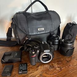 Nikon 3200 DSLR Camera + 2 Lenses 2 Batteries ETC