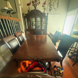 Vintage China Dining/ Cabinet Set/ 10 Chairs