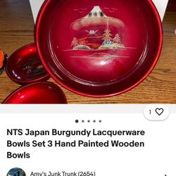 Japanese Burgundy Lacquer wood Bowls