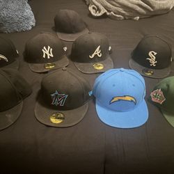 Set Of 9 Hats (Dodgers, Chargers, Yankees, Braves & More) 