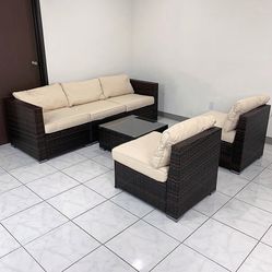 $395 (New in Box) 6pcs patio furniture set outdoor sectional set wicker rattan sofa chair set w/ cushion, glass table 