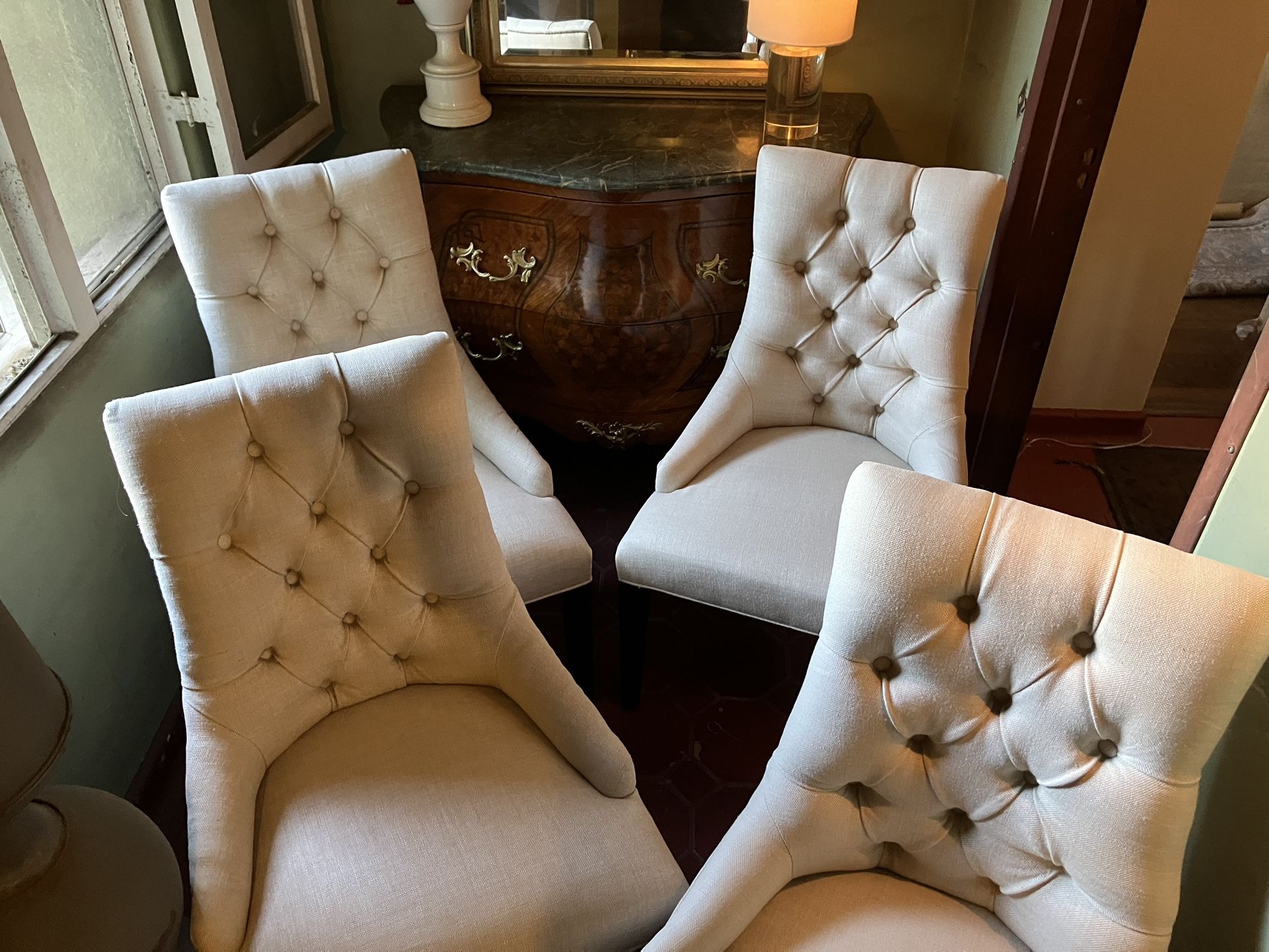RESTORATION HARDWARE : MARTINE TUFTED FABRIC DINING ARMCHAIR