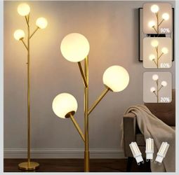 70in Gold 3-Globe Mid Century Dimmable Floor Lamp for Living Room G9 LED Bulbs Included,Modern Standing Lamp with Frosted Glass Shade for Bedroom,Stud