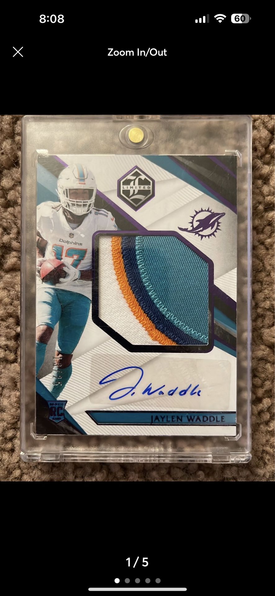 2021 Panini Limited Miami Dolphins Rookie Jaylen Waddle RPA /25 QUAD COLOR PATCH