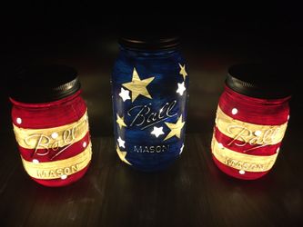 American Flag Firefly Mason Jar Light Set