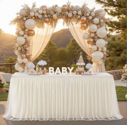 Ivory Tulle Tablecloth For 6 Foot Rectangular Tables 6ft Ivory Table Cloth Rectangle Wrinkle Free Table Cover With Tutu Skirt For Wedding Birthday Par