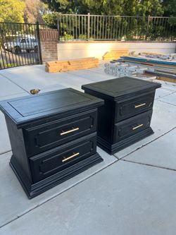 Modern Black Nightstands w/ Gold Handles – Refinished Set
