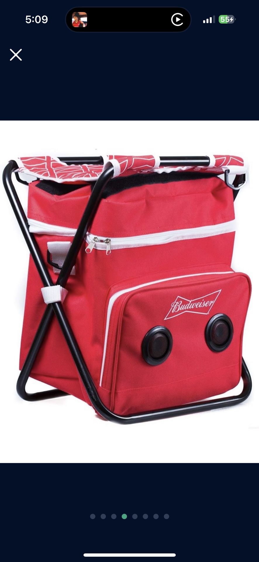 Budweiser Cooler Beach/Tailgate/Picnic Chair & Insulated Cooler Bag with Built in Rechargeable Bluetooth Speaker