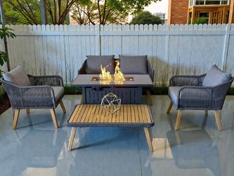 New Rope Outdoor Patio Furniture Set with Fire Pit Table