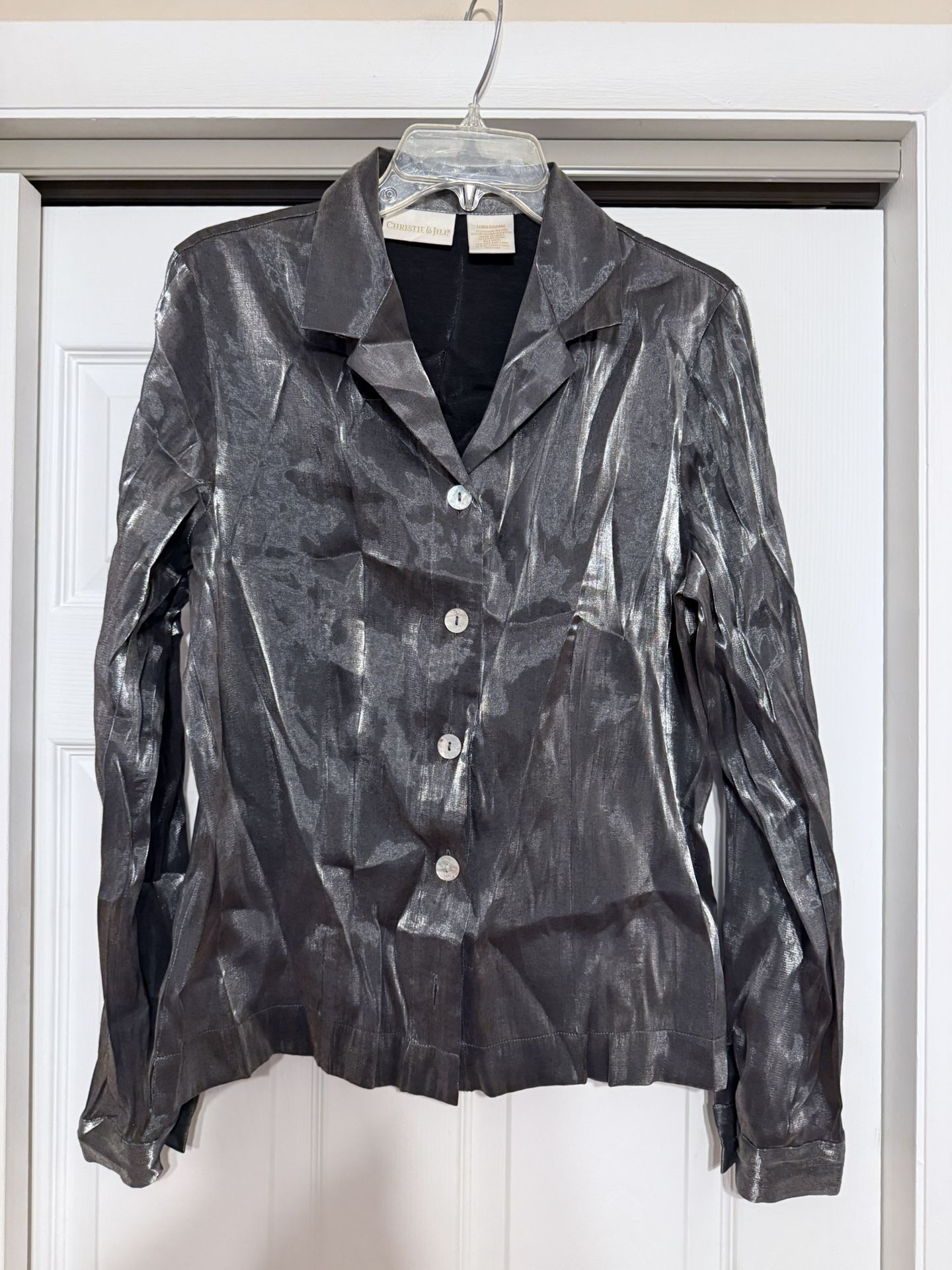 Christie & Jill Silver Satiny Blouse - Size Large