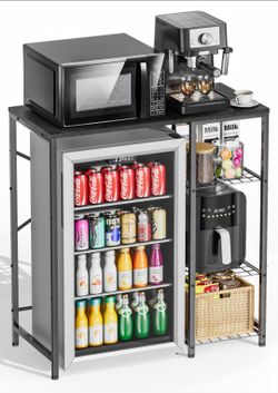 Mini Fridge Stand with Storage Shelves, 3-Tier Microwave Stand, Coffee Bar Bakers Rack, Small Refrigerator Cabinet Organizer Table for Dorm Apartment 