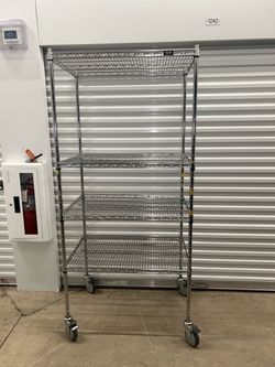 Uline Commercial Chrome Wire Shelving Cart – 4 Shelves, Locking Casters