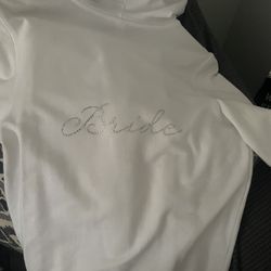 “Bride” Sequined White Full Zip Hoodie And Wide Leg Pant Set