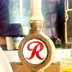 Rainier Beer Porcelain And Wood Tap Handle And framed Poster 