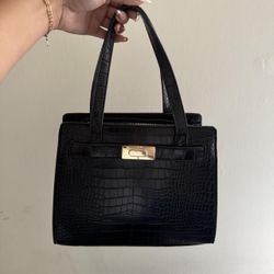 Black Faux Leather Shoulder Bag