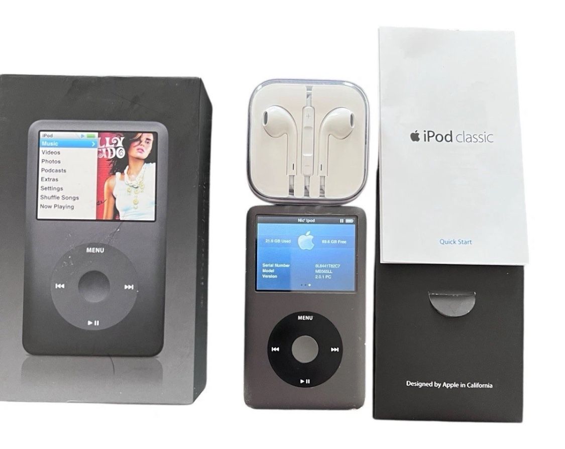 Apple iPod 120GB Classic 7th Gen A1238 Black, Air Buds And Box Included.