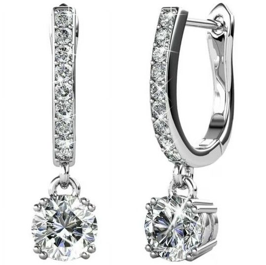 18k White Gold Plated Drop Dangle Earrings with Swarovski Crystals