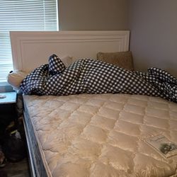 White Wood Bed Frame With Mattress And Box Spring 