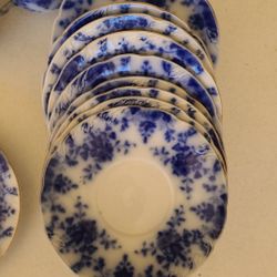 14 Flow Blue Ridgeway Osborne Cups & Saucers