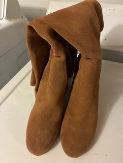 Tan Suede Over-the-Knee Heeled Boots