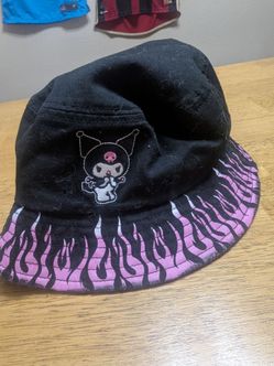 Kuromi Bucket Hat Black Pink Flames