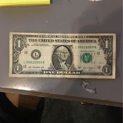 Rare $1 Bill (L 00010000 K) Serial Number