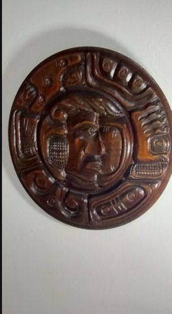 VINTAGE TRIBAL WOODEN FOLK ART  - PLAQUE 11"