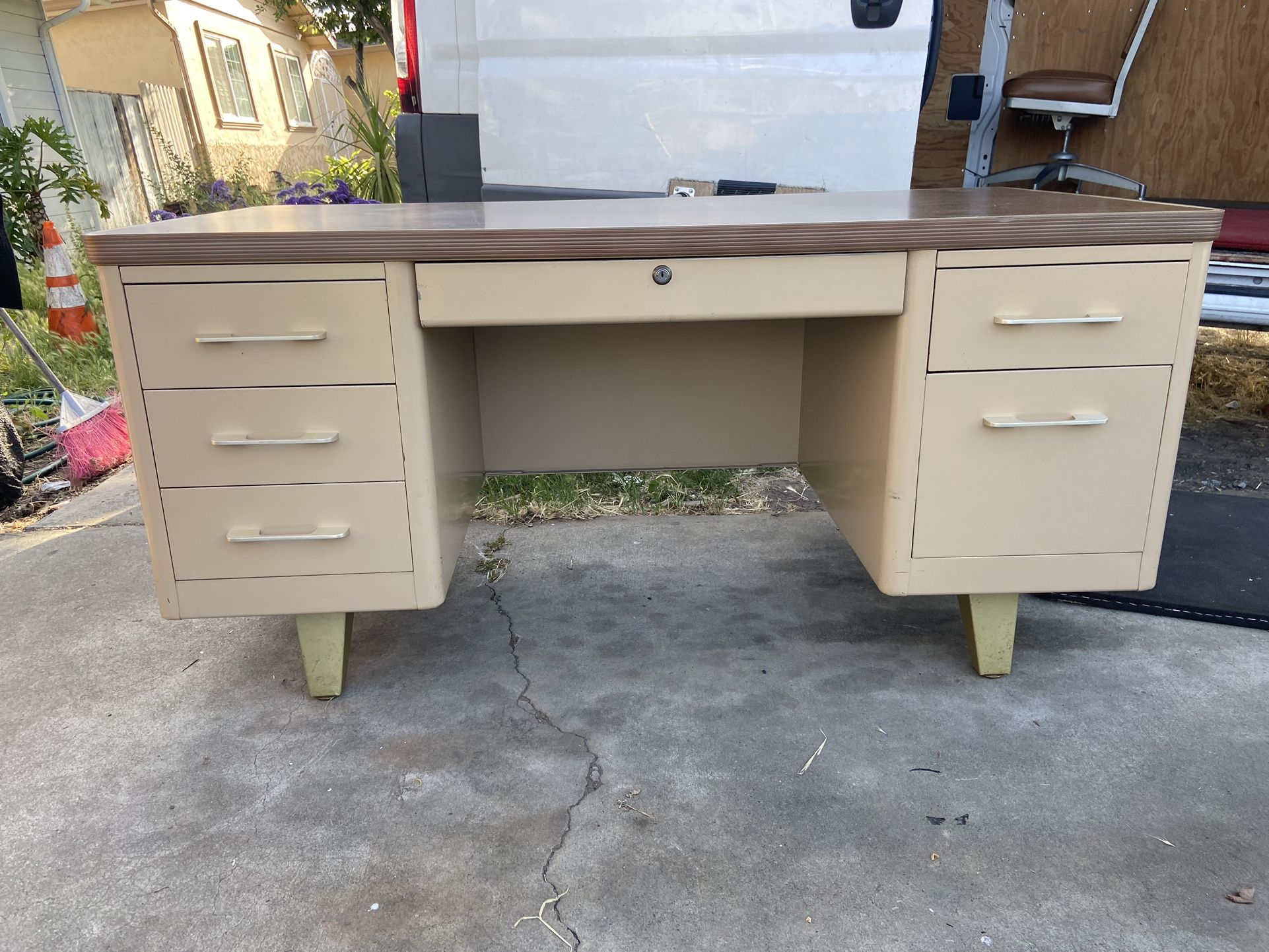 Cole Steel Vintage Mid Century Modern Tanker Desk