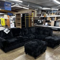 SECTIONAL SALE !  NEW REVERSIBLE 3pc Black Sectional With Ottoman (Reg. $1,100)  New in boxes!