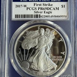 2017-W 1oz PCGS PR69 DCAM WEST POINT MINT EAGLE SILVER COIN 